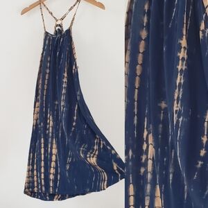 Tie Dye hand made by Preti Cotton  straps sleeveless Navy & Tan Dress, One Size